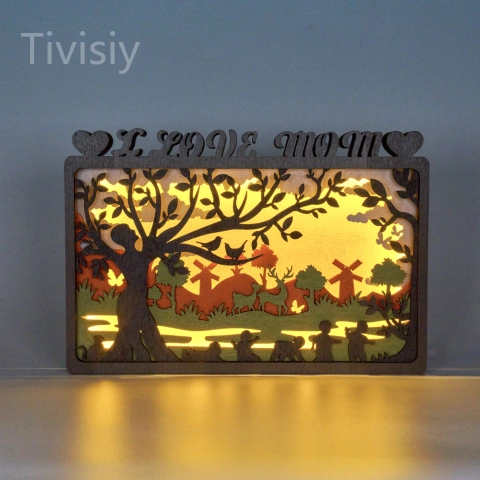 Frame-shape Life Tree LED Wooden Night Light Gift for Mother's Day Home Desktop Decor